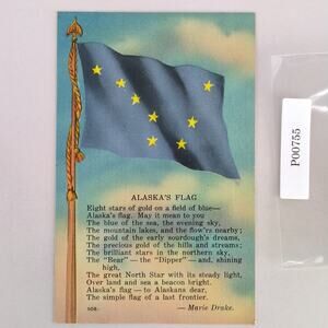 Alaska's Flag Poem Vintage 1930s Linen Postcard Unposted CP Johnston